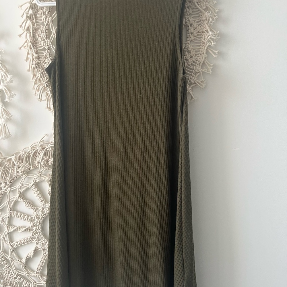 Guess Ribbed Olive Top with Zipper Detail